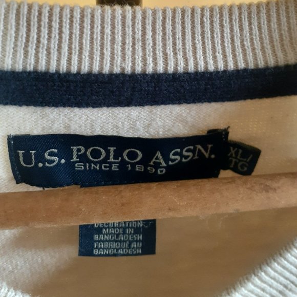 Men's XL Beige U.S. Polo Assn V Neck Long Sleeve Sweater - Picture 7 of 11